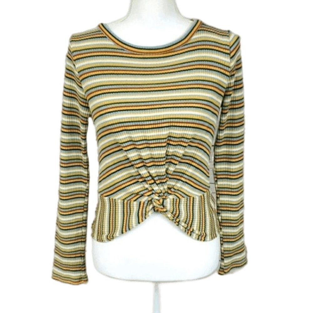 Ginger G, Twist knot Ribbed knit Striped Long sleeve top-Size Large